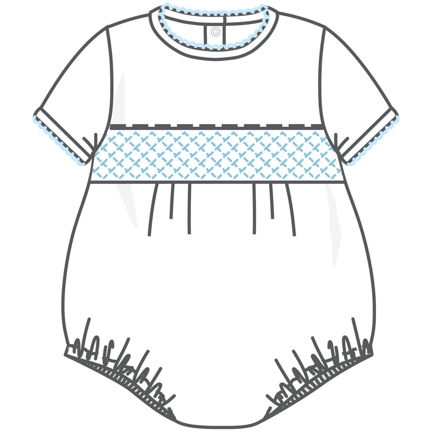 Magnolia Baby - Essentials Solid Smocked Bubble - White Blue: 3 Months