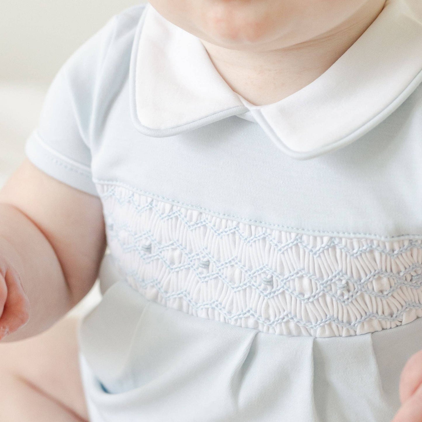 Magnolia Baby - Hudson Smocked Bubble - Light Blue: 9 Months
