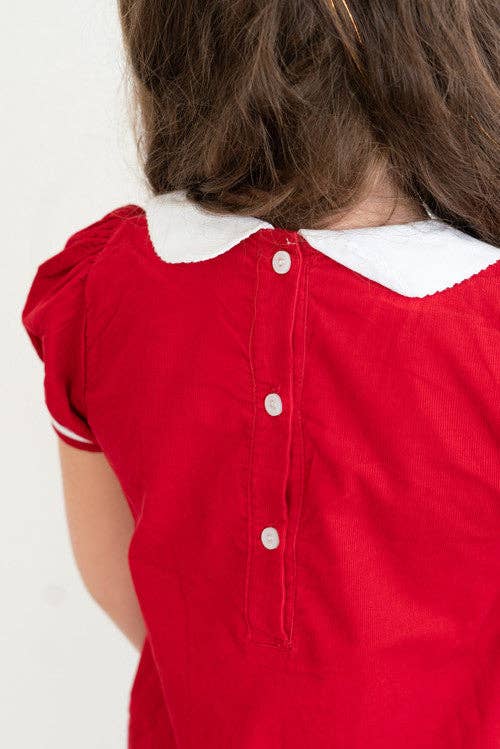 Love That Cotton - Pleated Peter Pan Collar Dress - Red Corduroy: 12m