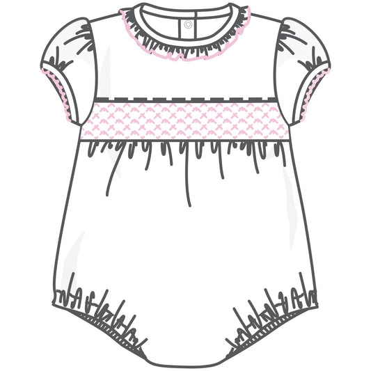 Magnolia Baby - Essentials Solid Smocked Bubble - White Pink: Newborn