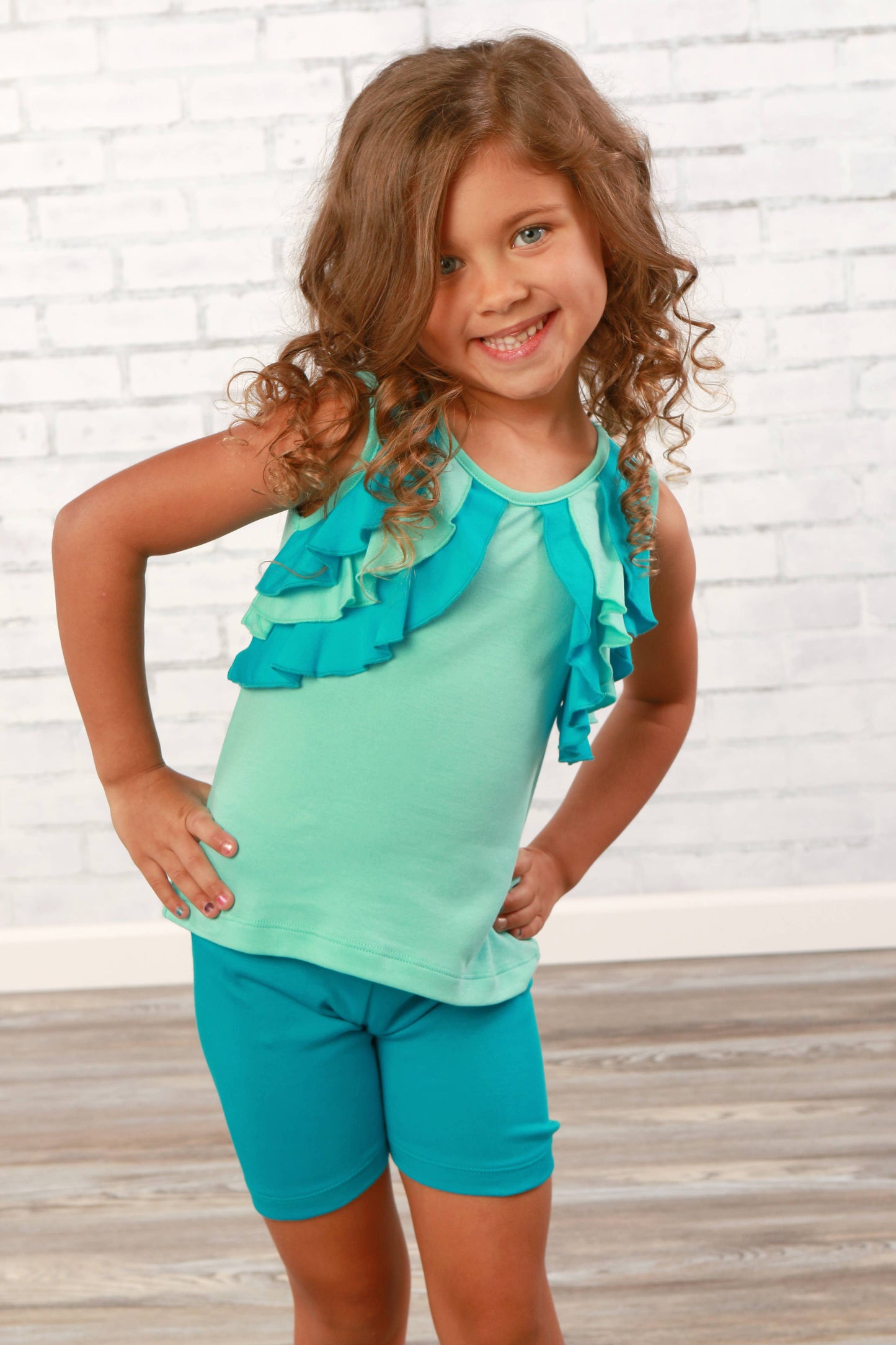 Lemon Loves Lime Boutique - GIRL-Ruffle Shrug Tank-Scuba Blue: 6YR