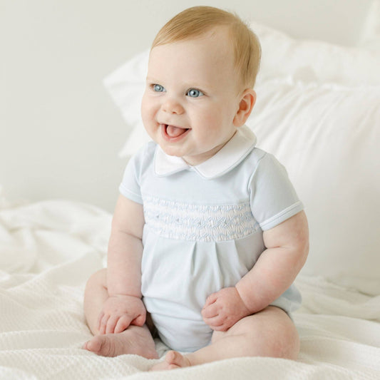 Magnolia Baby - Hudson Smocked Bubble - Light Blue: 6 Months