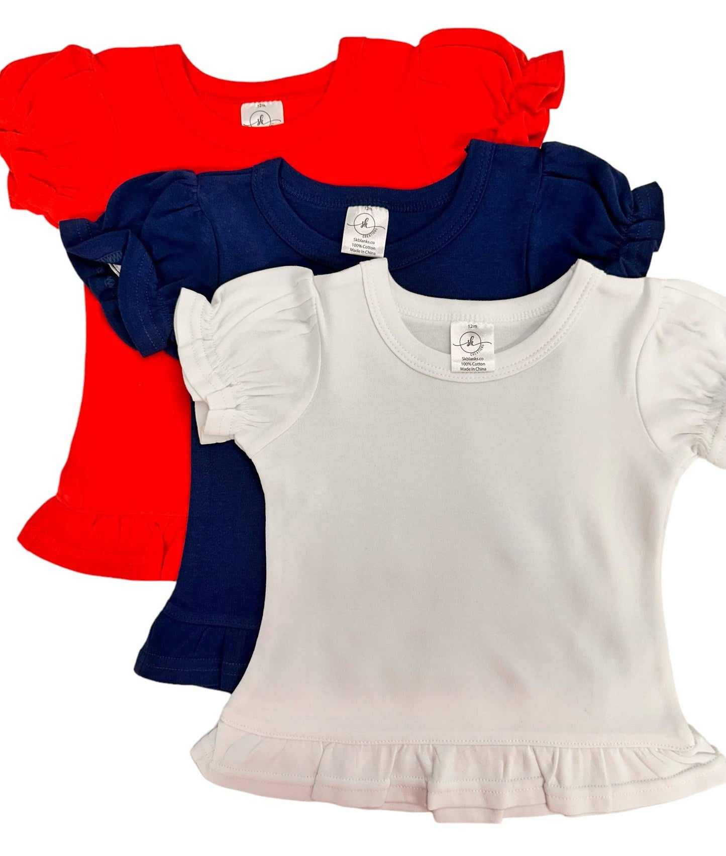 SK Blanks - Short Sleeve Ruffle Shirt: White / 18m