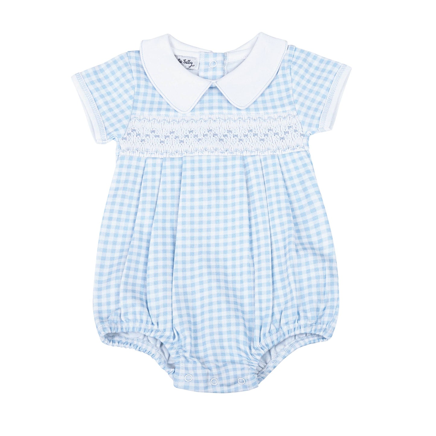 Magnolia Baby - Mini Checks Smocked Collared S/S Bubble - Blue: Blue / 3M/SM