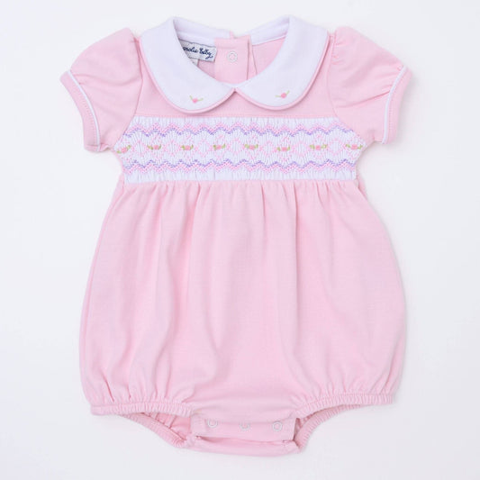 Magnolia Baby - Hazel Smocked Bubble - Pink: 9 Months