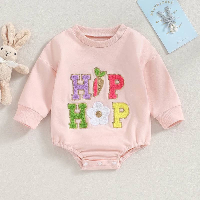 Sparkledots - Infant Girl's Easter Deluxe Onesie Romper - Hip Hop - Chenille Fuzzy Letters: As the photo show / 90