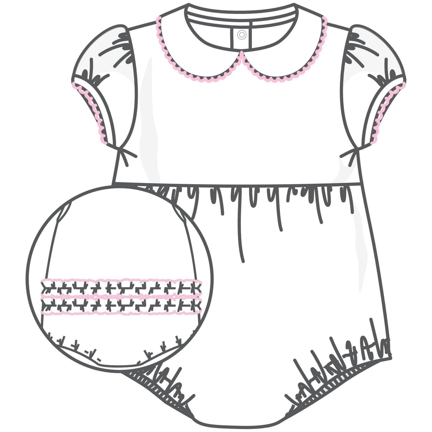 Magnolia Baby - Essentials Solid Collared Ruffle Bubble - White Pink: 3 Months