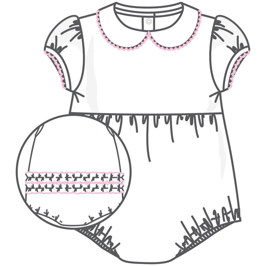 Magnolia Baby - Essentials Solid Collared Ruffle Bubble - White Pink: 3 Months