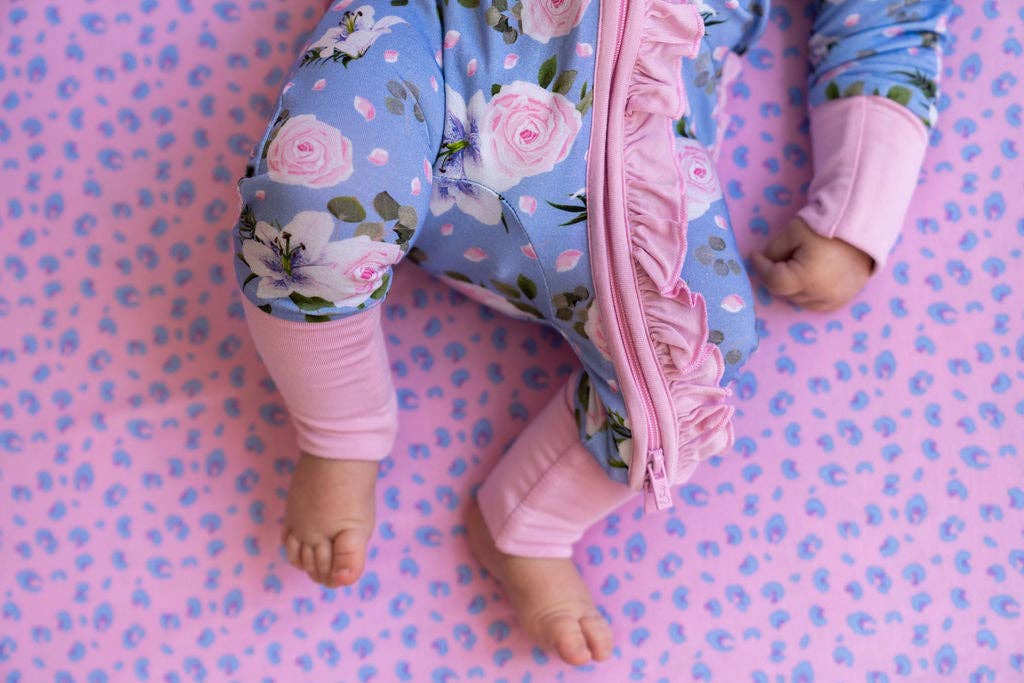Laree + Co. - Lillian Floral Bamboo Ruffle Convertible Footie (Restock): NB