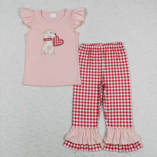 Red Gingham Valentine Dog Set— Pink