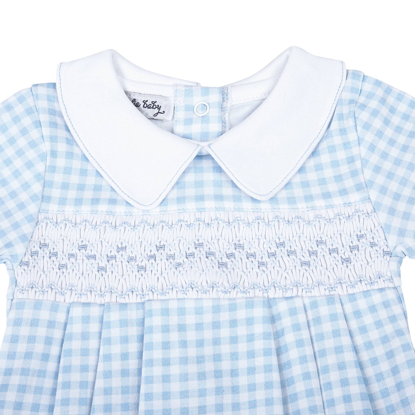 Magnolia Baby - Mini Checks Smocked Collared S/S Bubble - Blue: Blue / 3M/SM