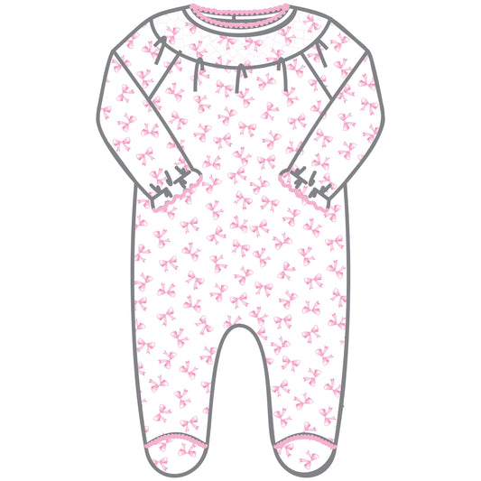 Magnolia Baby - Baby Bows Bishop Footie: Pink / NB