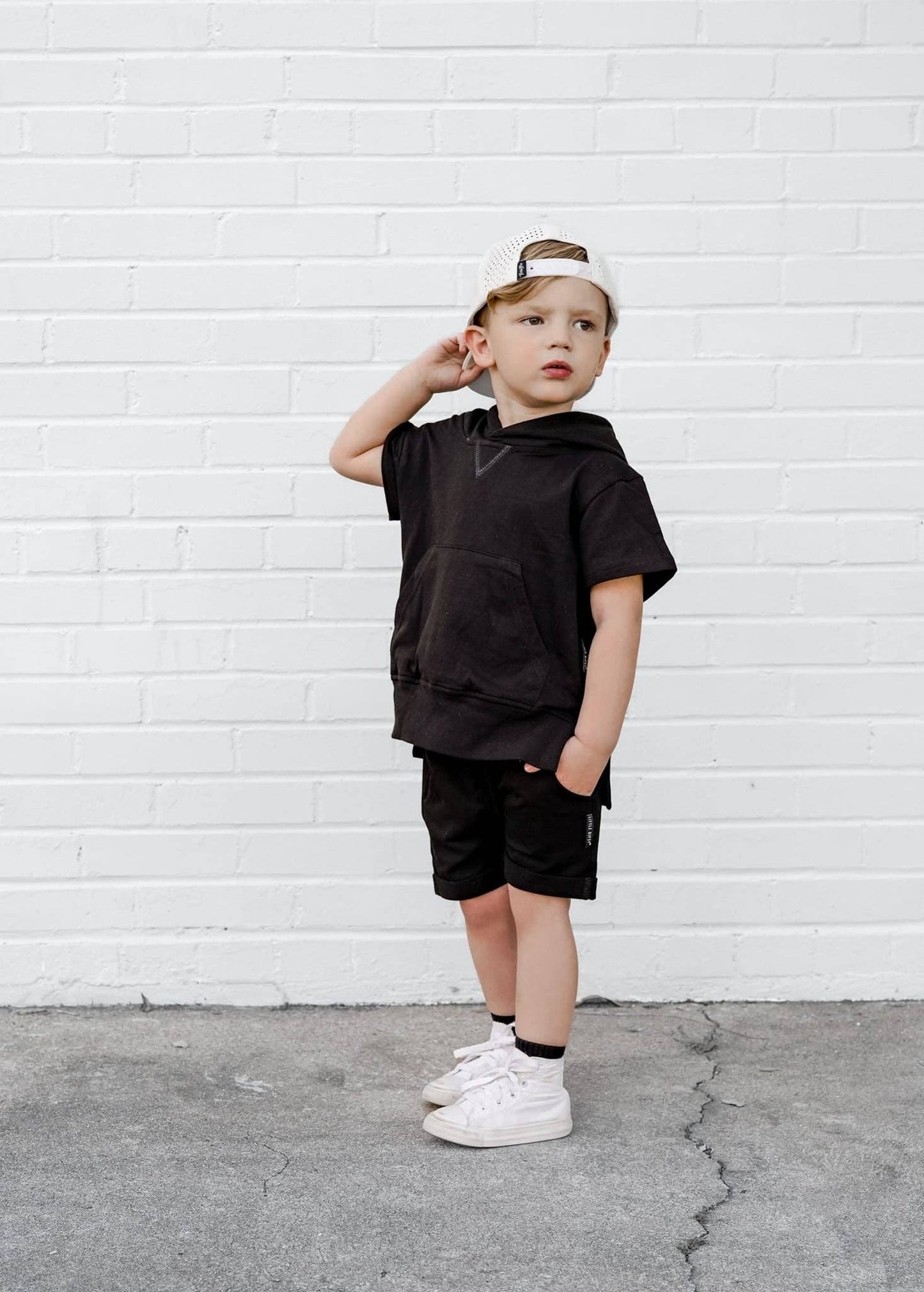 Little Bipsy - Short Sleeve Hoodie - Black: 7Y