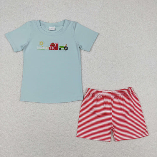 Red Striped Farm Short Set