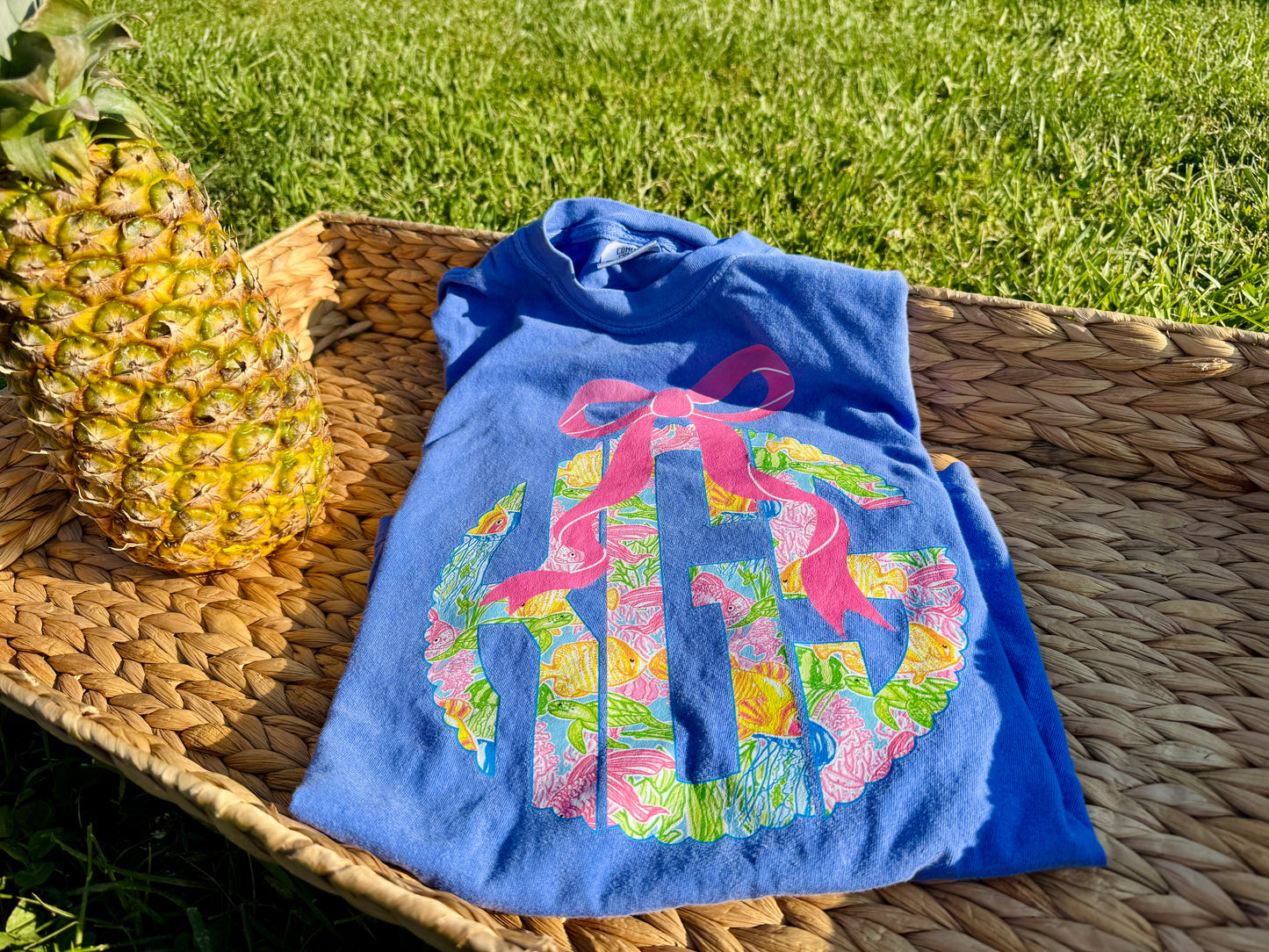 Preppy Beach Scallop Monogram with Bow T