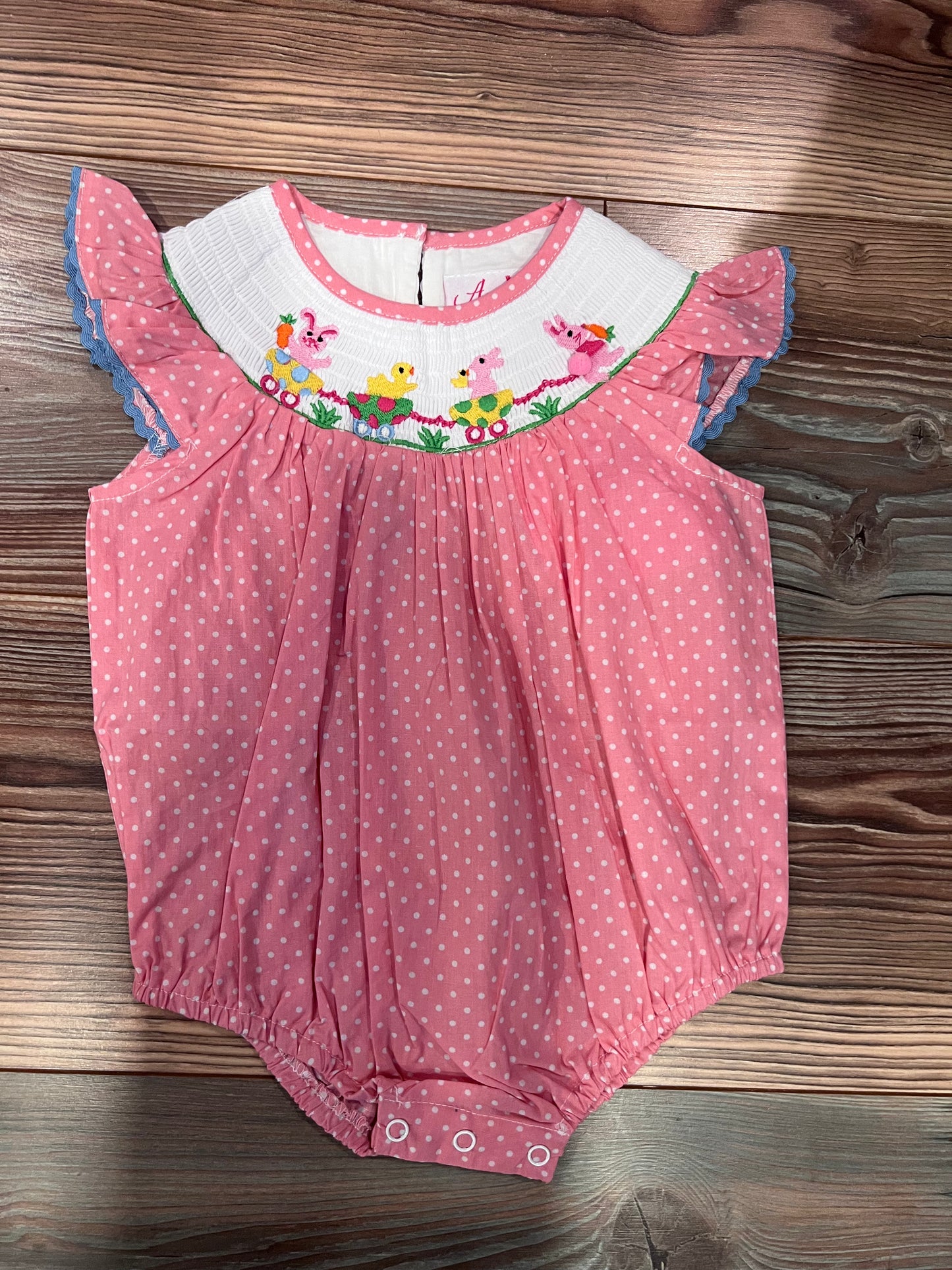 Easter Bunny Polka Dot Smocked Bubble