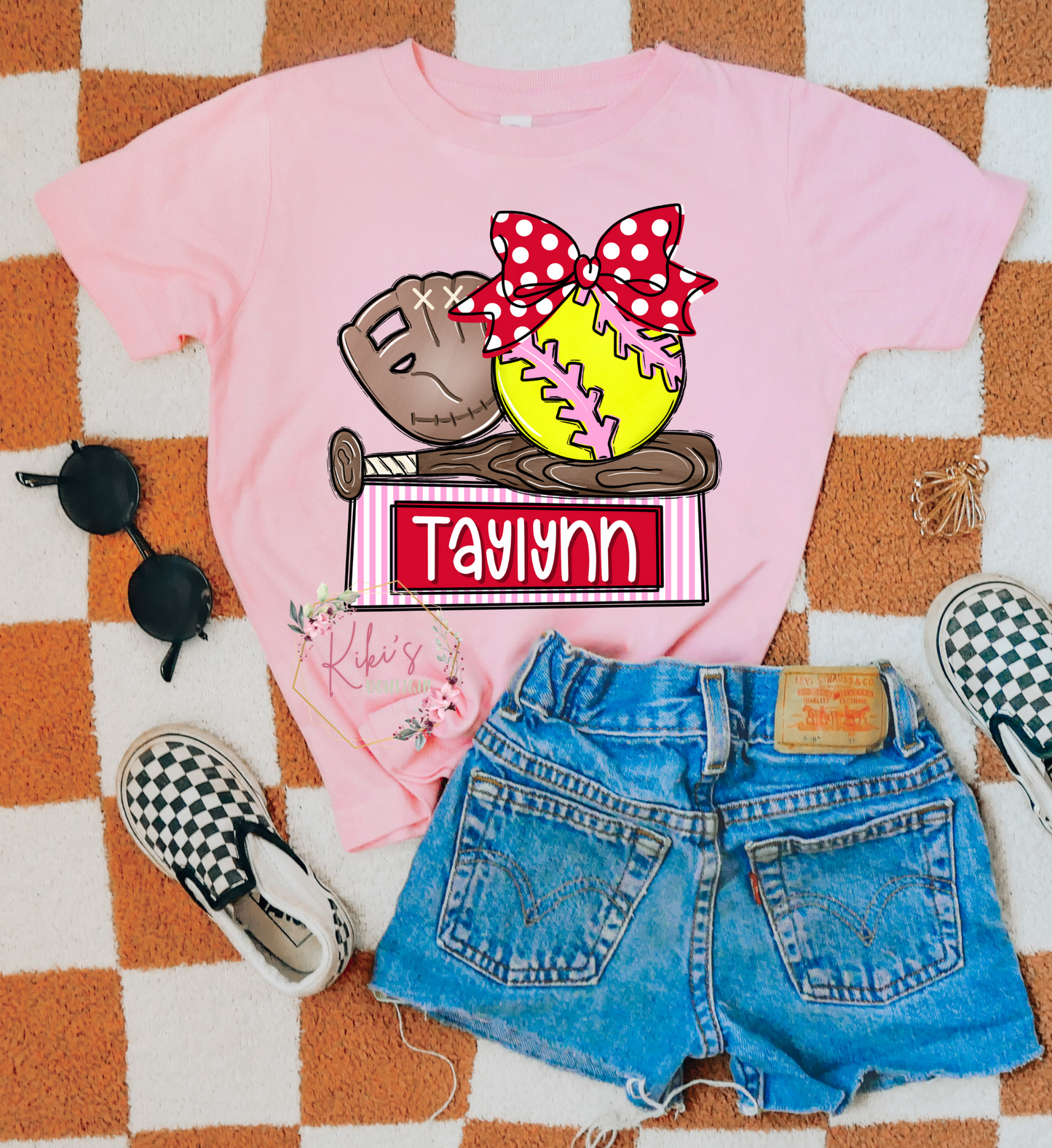 Personalized Softball Bow T-- Toddler/Youth