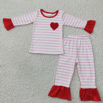 Loving Heart Embroidered Pajamas- Pink