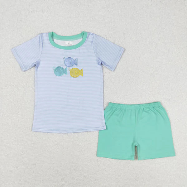 Mint Striped Fish Short Set