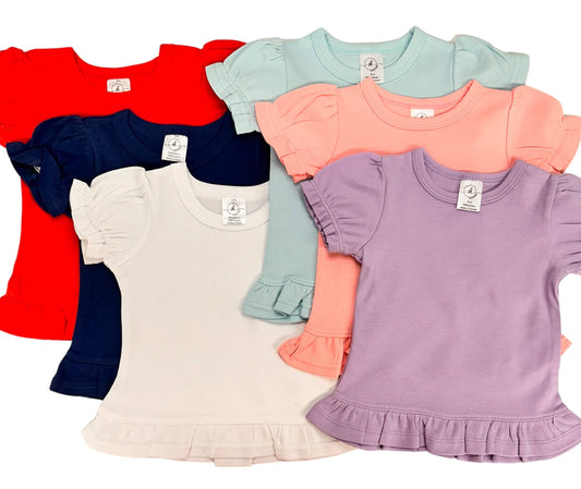 SK Blanks - Short Sleeve Ruffle Shirt: White / 18m