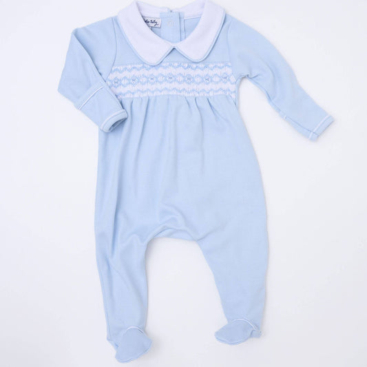 Magnolia Baby - Hudson Smocked Footie - Light Blue: 6 Months