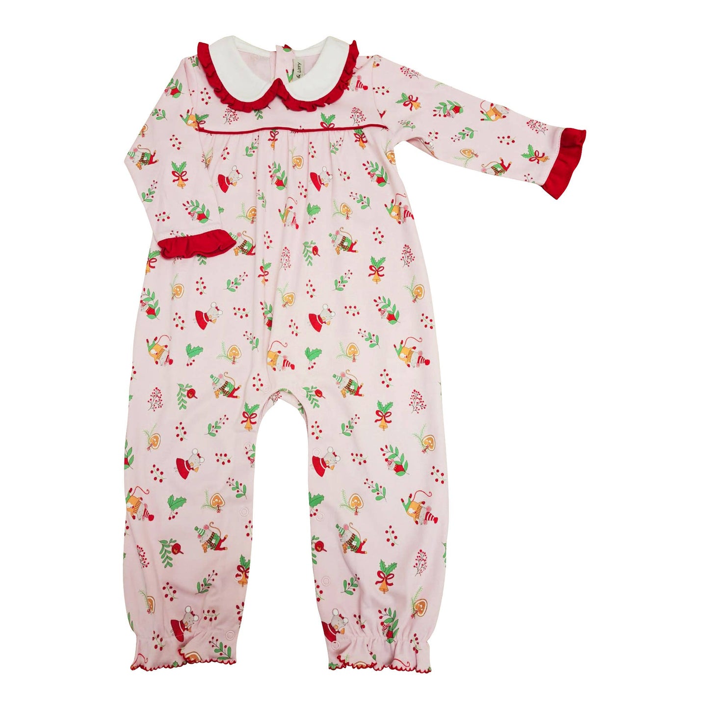 Marco and Lizzy - Baby Girl's "Christmas Mice" Pima Cotton Romper: 12M