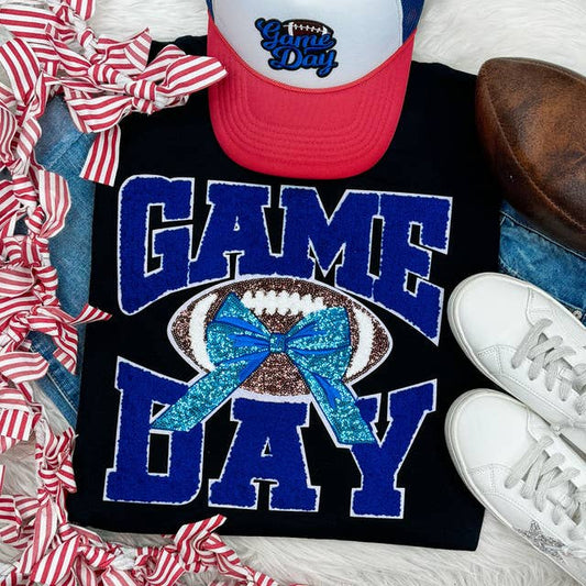 Royal Chenille Football Game Day with Sequin Bow Patch