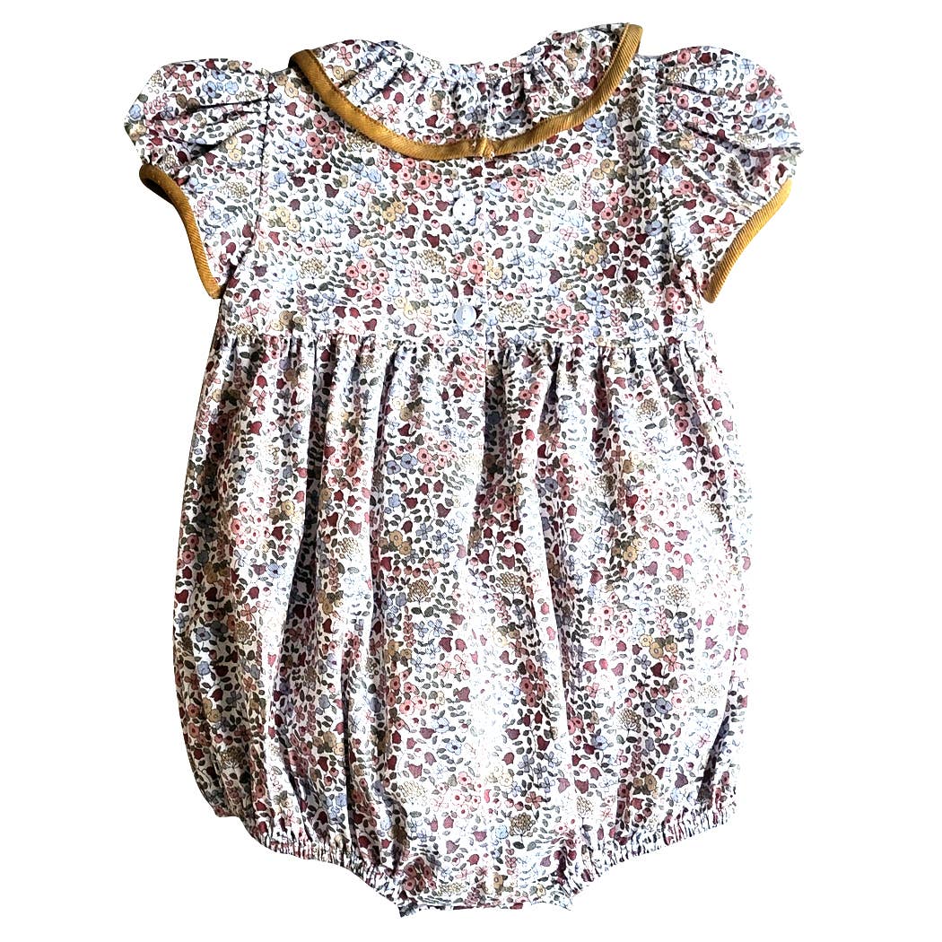 Marco and Lizzy - Celine - Fall Floral print corduroy trimmed Girl Romper: 12m