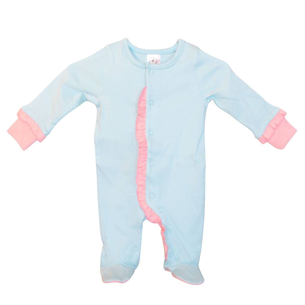 SK Blanks - Ruffle Footie: Pink w/White Ruffle / 0-3M