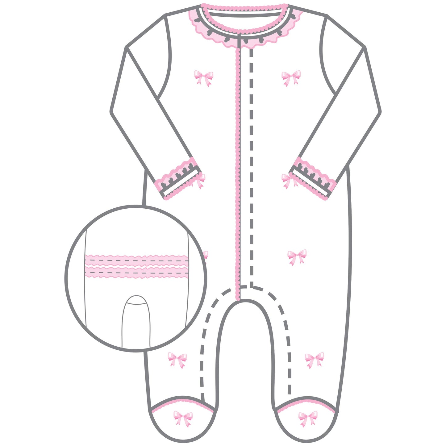 Magnolia Baby - Baby Bows Scattered Ruffle Footie: Pink / NB