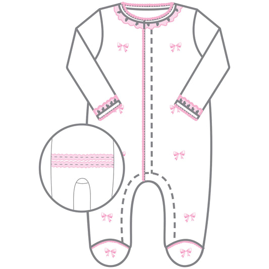 Magnolia Baby - Baby Bows Scattered Ruffle Footie: Pink / NB