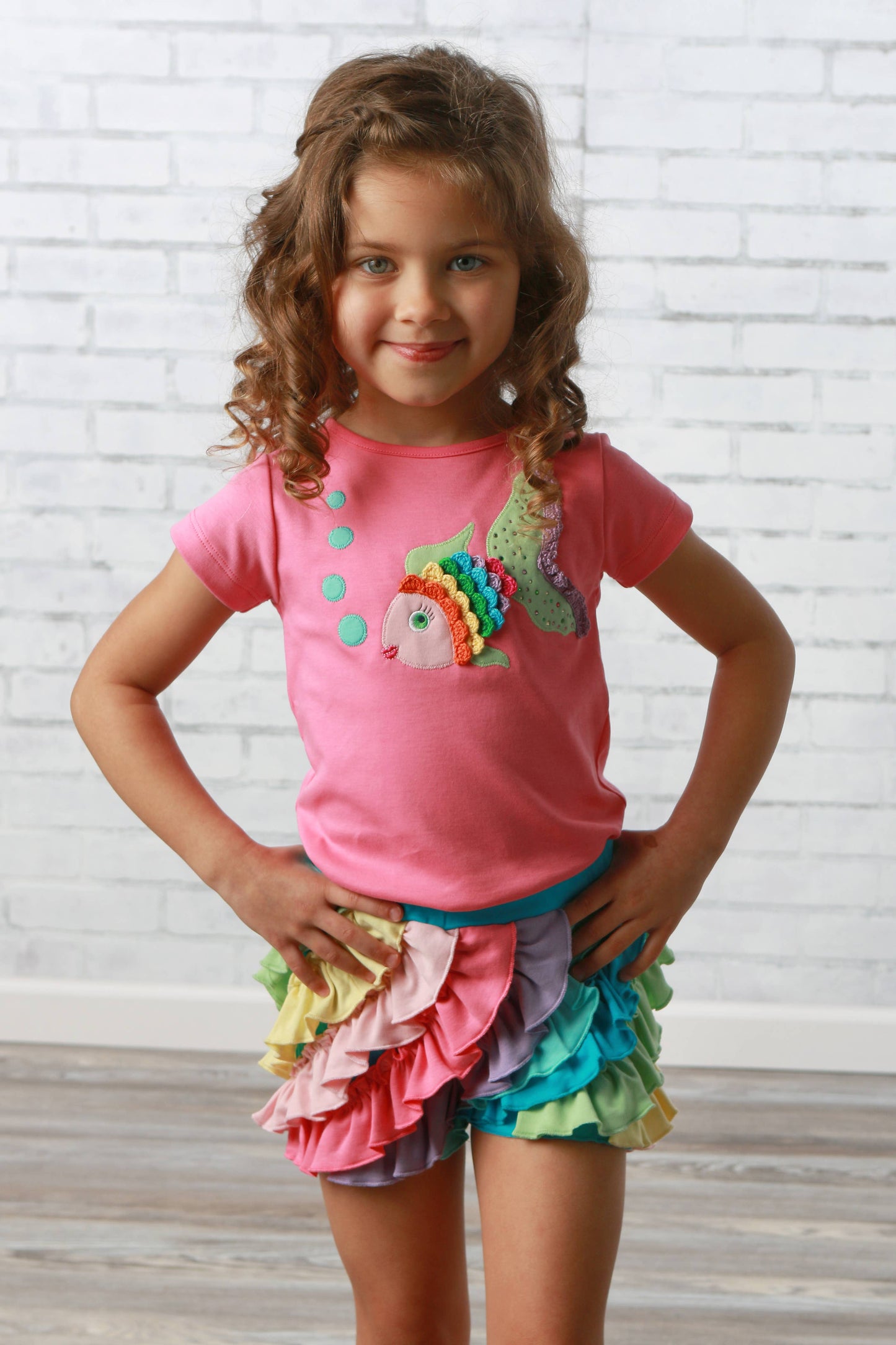 Lemon Loves Lime Boutique - GIRL-Ruffle Skort-Soft Rainbow: 7YR