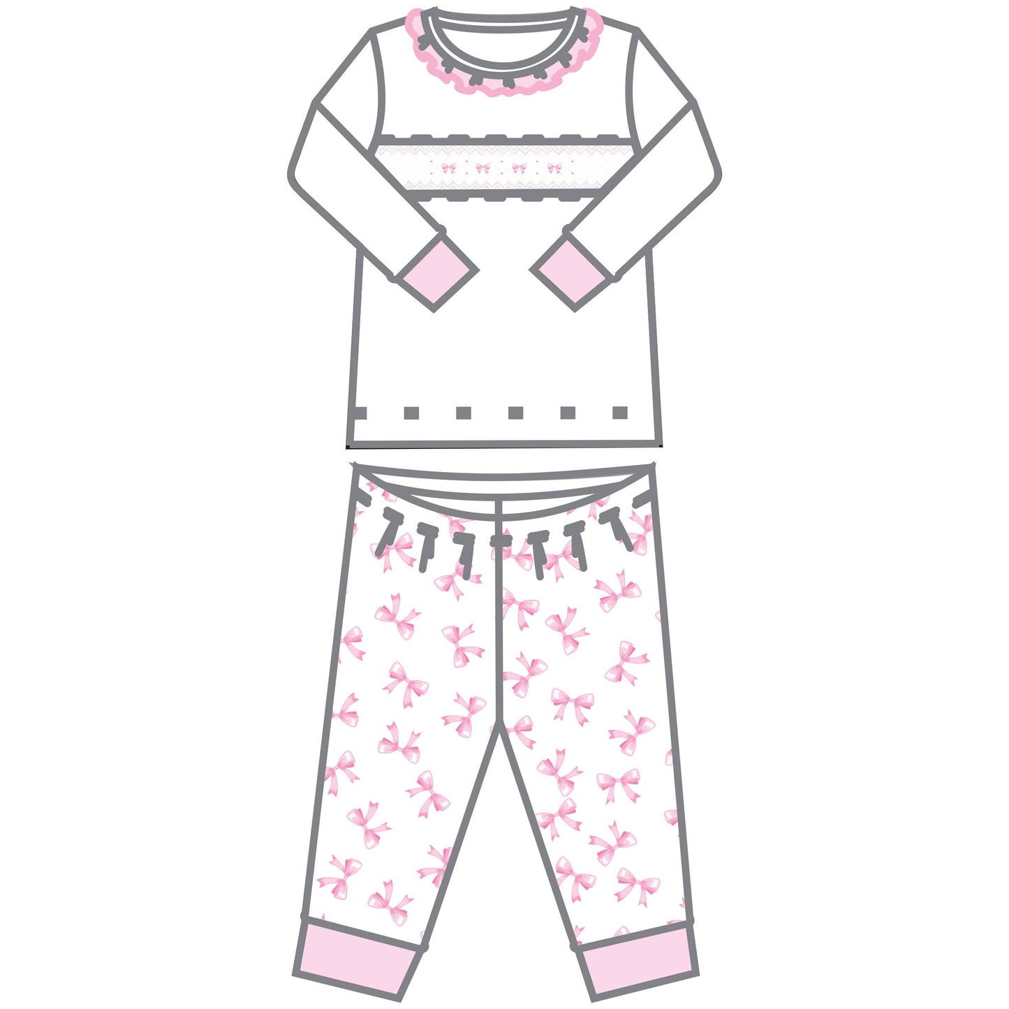 Magnolia Baby - Baby Bows Smocked Ruffle Long Pajamas: Pink / 4T