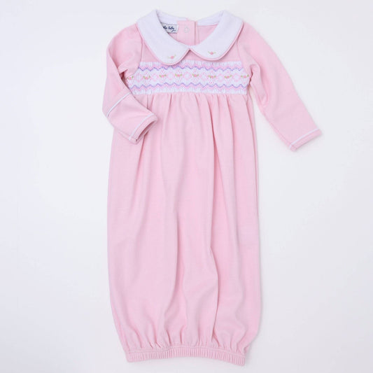Magnolia Baby - Hazel Smocked Gathered Gown - Pink: Newborn