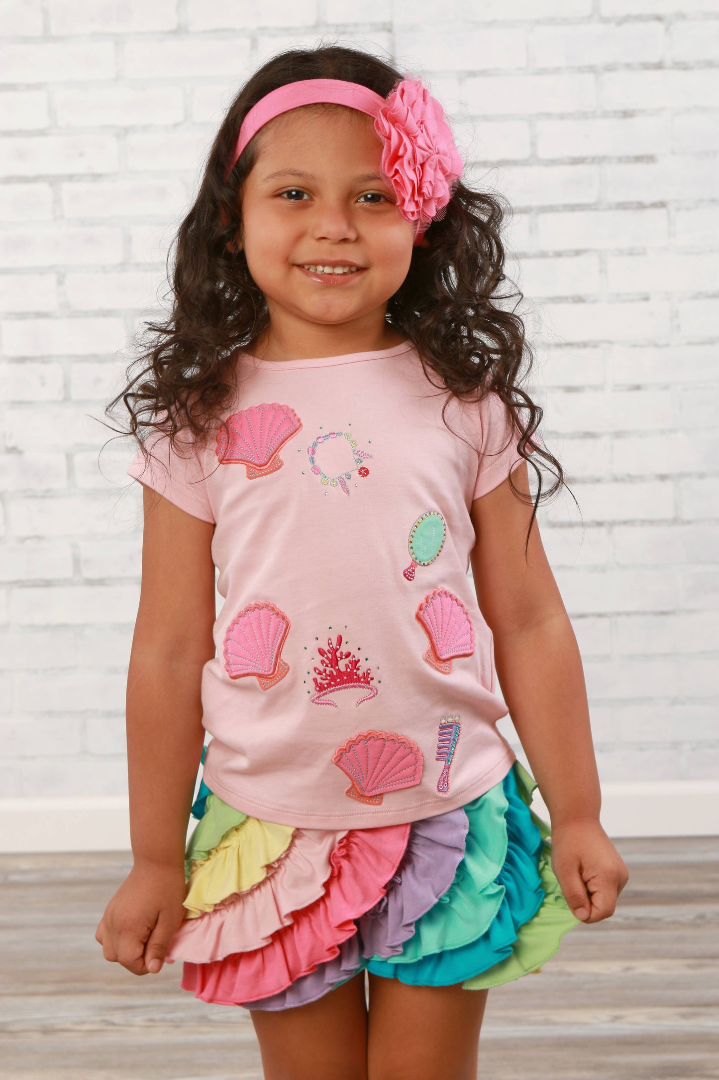 Lemon Loves Lime Boutique - GIRL-Ruffle Skort-Soft Rainbow: 7YR