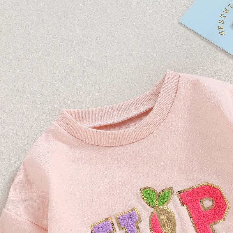 Sparkledots - Infant Girl's Easter Deluxe Onesie Romper - Hip Hop - Chenille Fuzzy Letters: As the photo show / 80