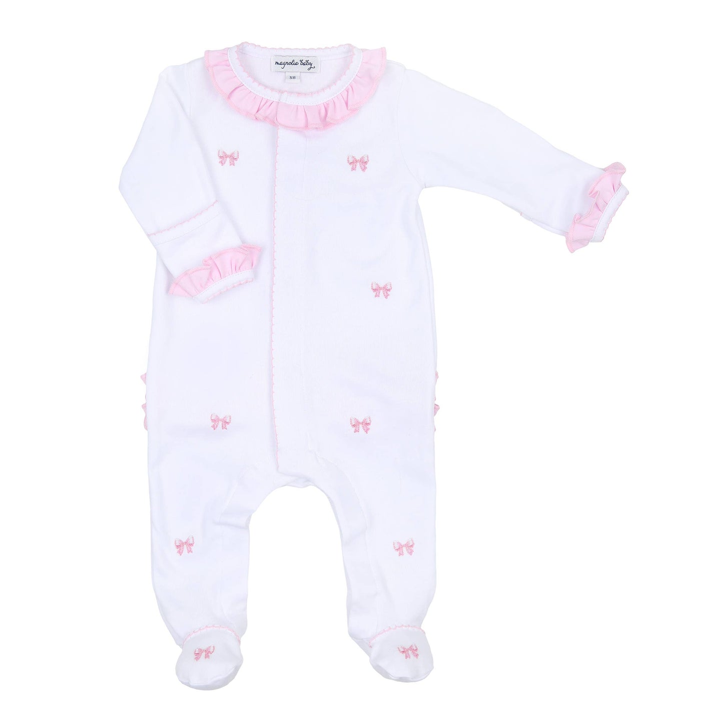 Magnolia Baby - Baby Bows Scattered Ruffle Footie: Pink / NB