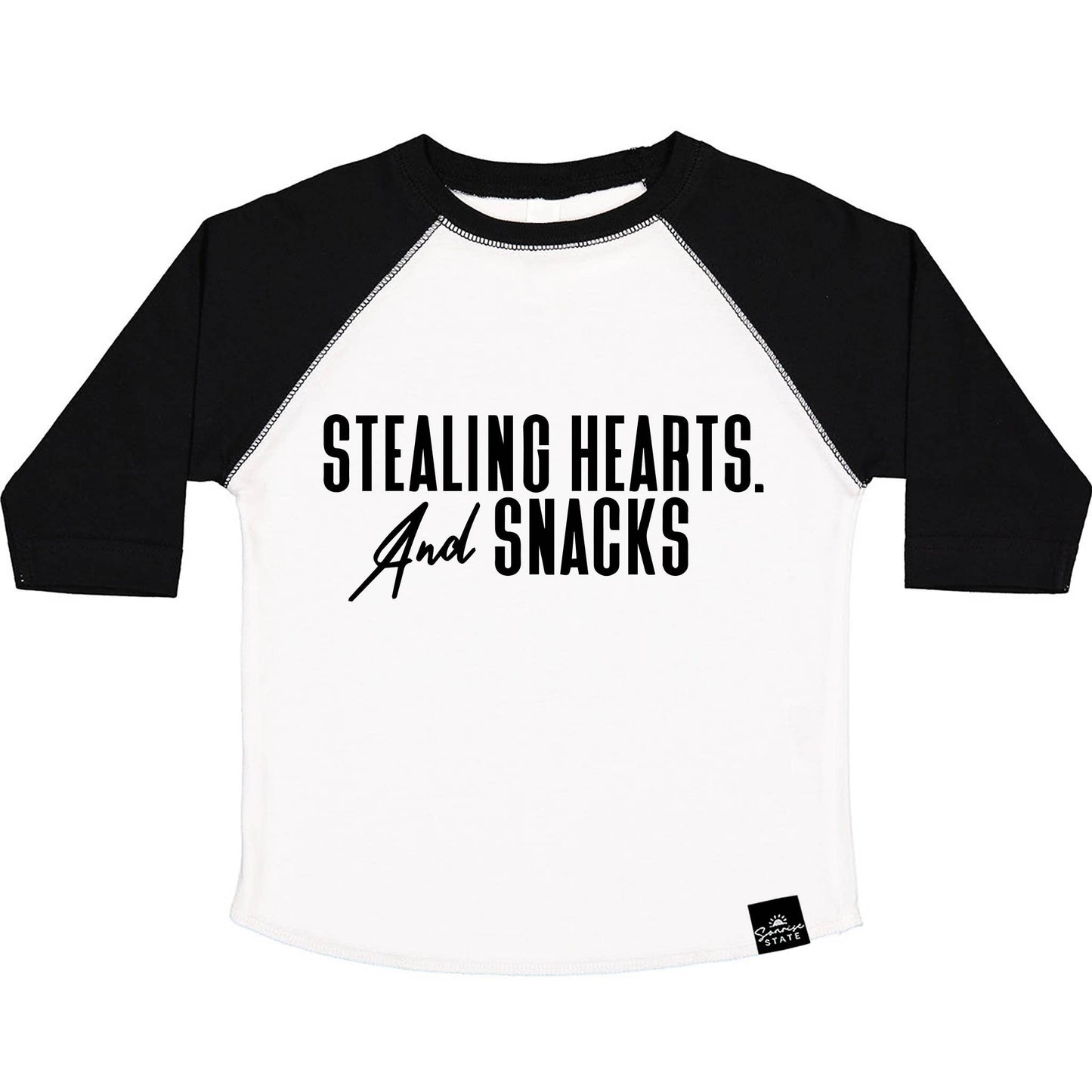 Sonrise State - Stealing Hearts & Snacks Boy's Baseball T-Shirt: 5/6T / Black Sleeves