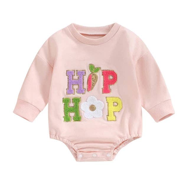 Sparkledots - Infant Girl's Easter Deluxe Onesie Romper - Hip Hop - Chenille Fuzzy Letters: As the photo show / 90