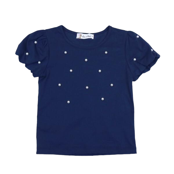 Pearl Embellished Tee: Navy