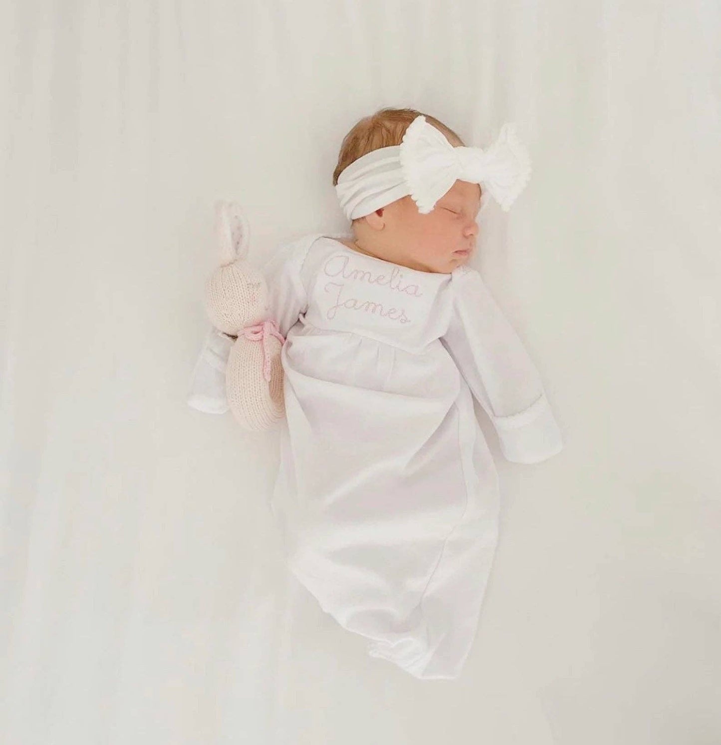 SK Blanks - Pima Gown-White, Pink, Pink Dot: White 0-3M