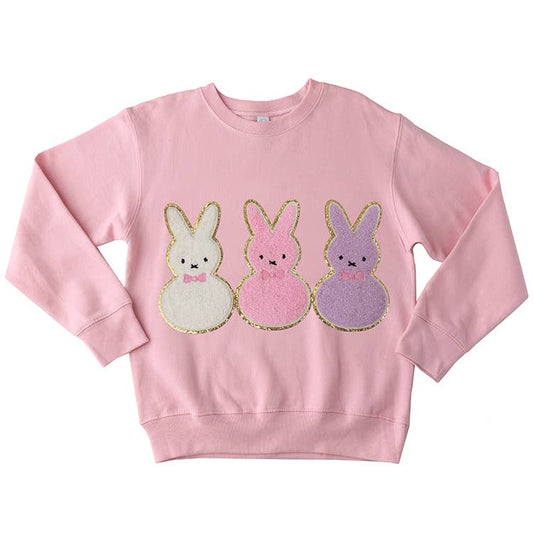 Sparkle Sisters by Couture Clips - Chenille Bunny Trio Sweatshirt: Pink / 2